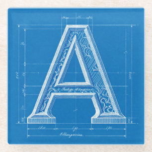 Blaupause-Monogramm Buchstabe A Glasuntersetzer