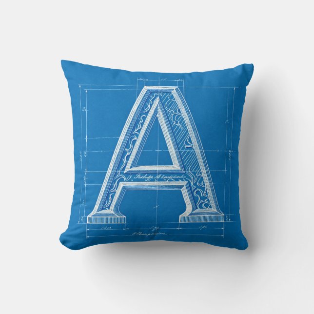 Blaupause-Monogramm Buchstabe A Kissen (Vorderseite)