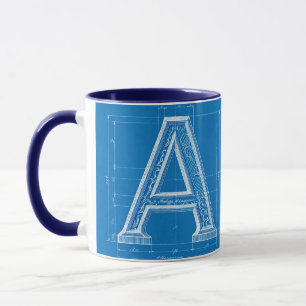 Blaupause-Monogramm Buchstabe A Tasse