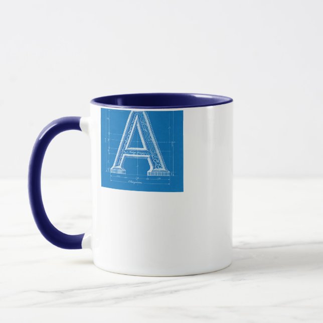 Blaupause-Monogramm Buchstabe A Tasse (Links)