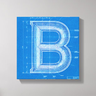 Blaupause-Monogramm Buchstabe B Leinwanddruck