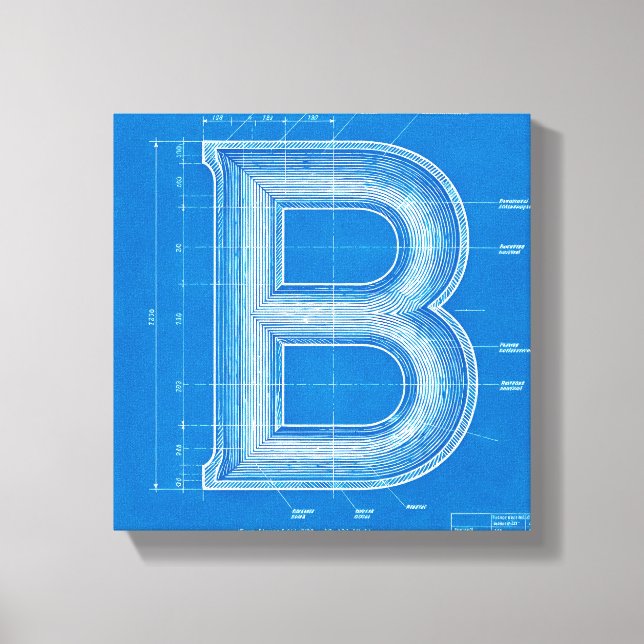Blaupause-Monogramm Buchstabe B Leinwanddruck (Vorderseite)