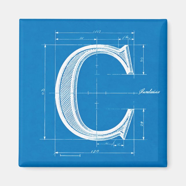 Blaupause-Monogramm Buchstabe C Magnet (Vorne)