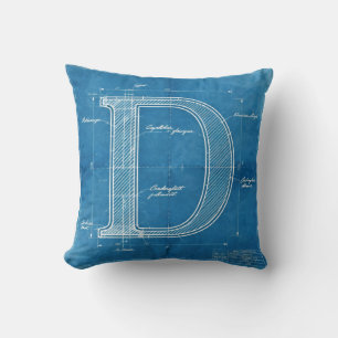 Blaupause-Monogramm Buchstabe D Kissen