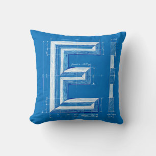 Blaupause-Monogramm Buchstabe E Kissen