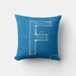 Blaupause-Monogramm Buchstabe F Kissen