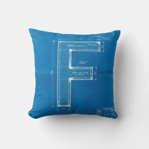 Blaupause-Monogramm Buchstabe F Kissen