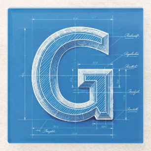Blaupause-Monogramm Buchstabe G Glasuntersetzer