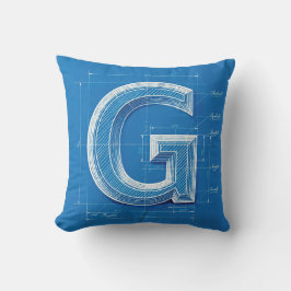 Blaupause-Monogramm Buchstabe G Kissen