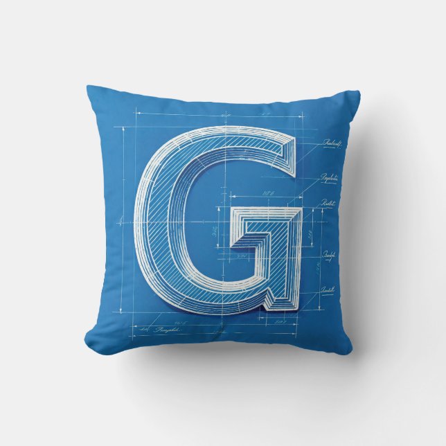 Blaupause-Monogramm Buchstabe G Kissen (Vorderseite)