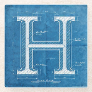 Blaupause-Monogramm Buchstabe H Glasuntersetzer