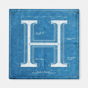 Blaupause-Monogramm Buchstabe H Magnet