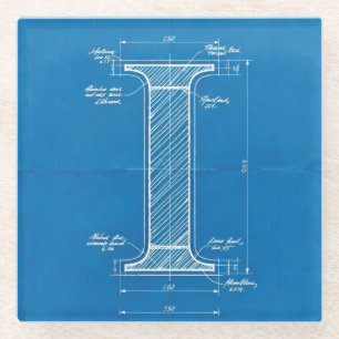 Blaupause-Monogramm Buchstabe I Glasuntersetzer