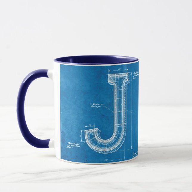 Blaupause-Monogramm Buchstabe J Tasse (Links)