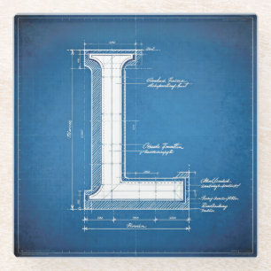 Blaupause-Monogramm Buchstabe L Glasuntersetzer