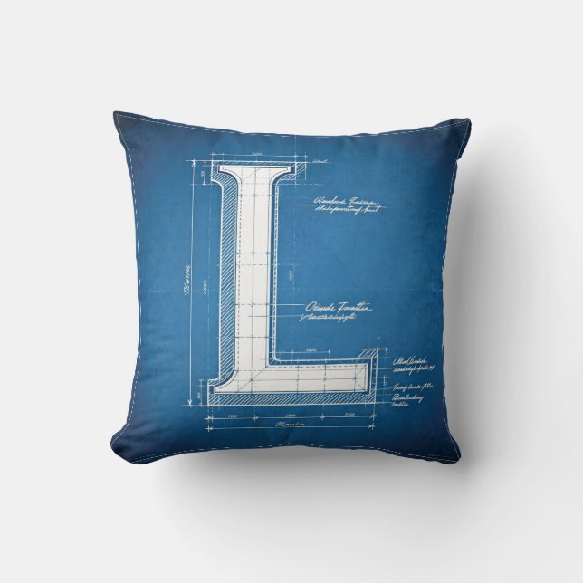 Blaupause-Monogramm Buchstabe L Kissen (Vorderseite)