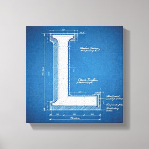 Blaupause-Monogramm Buchstabe L Leinwanddruck