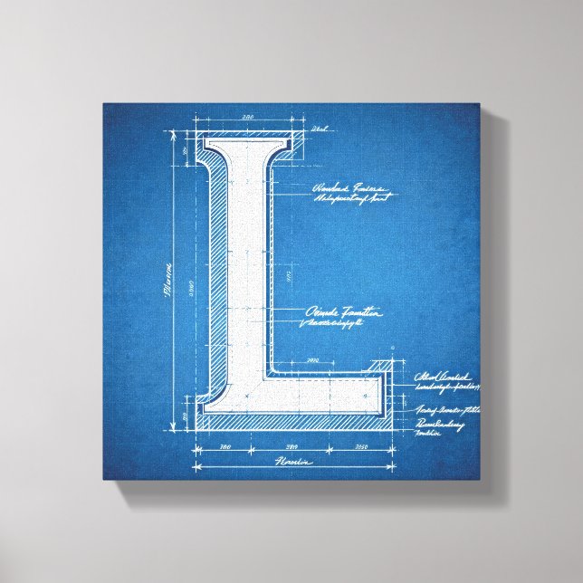 Blaupause-Monogramm Buchstabe L Leinwanddruck (Vorderseite)