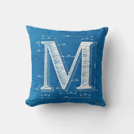 Blaupause-Monogramm Buchstabe M Kissen