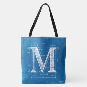 Blaupause-Monogramm Buchstabe M Tasche