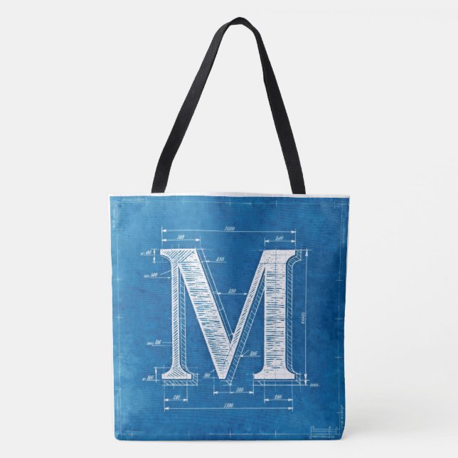 Blaupause-Monogramm Buchstabe M Tasche (Vorderseite)