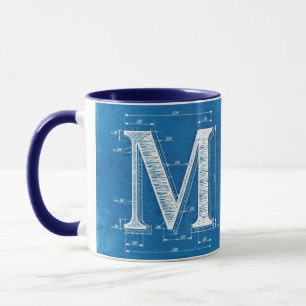 Blaupause-Monogramm Buchstabe M Tasse