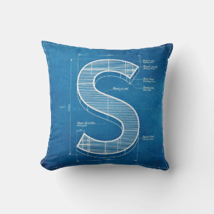 Blaupause-Monogramm Buchstabe S Kissen