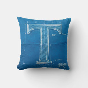 Blaupause-Monogramm Buchstabe T Kissen