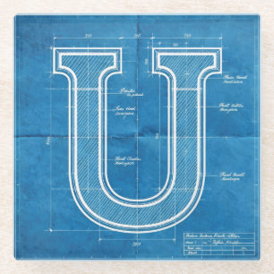 Blaupause-Monogramm Buchstabe U Glasuntersetzer