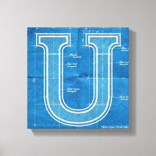 Blaupause-Monogramm Buchstabe U Leinwanddruck