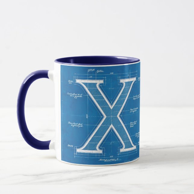 Blaupause-Monogramm Buchstabe X Tasse (Links)