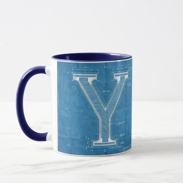 Blaupause-Monogramm Buchstabe Y Tasse (Links)