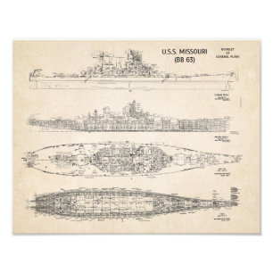 Blaupausen der USS MISSOURI Fotodruck