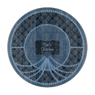 Blaupearl Damask Round Glass Cutting Board Schneidebrett