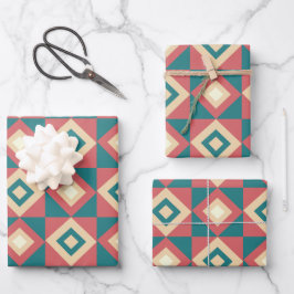 Blaupfirsich Diamond Geometric Geschenkpapier Set