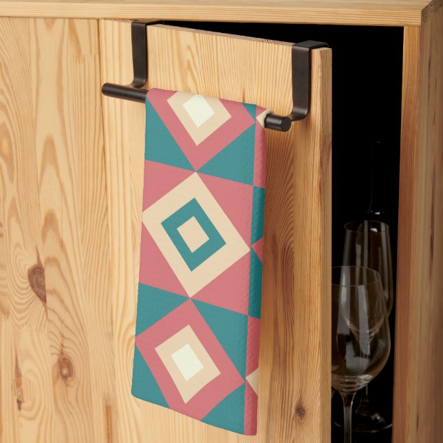 Blaupfirsich Diamond Geometric Geschirrtuch (Drittel gefaltet)