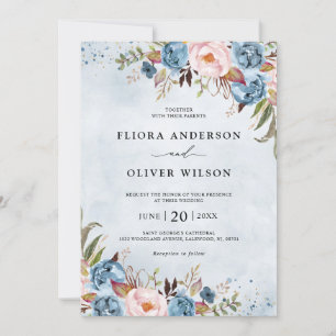 Blaupfirsichblüte Botanische Blumenhochzeit Einladung