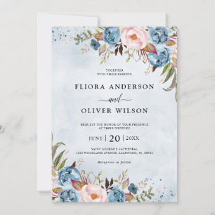 Blaupfirsichblüte Botanische Blumenhochzeit in Einladung