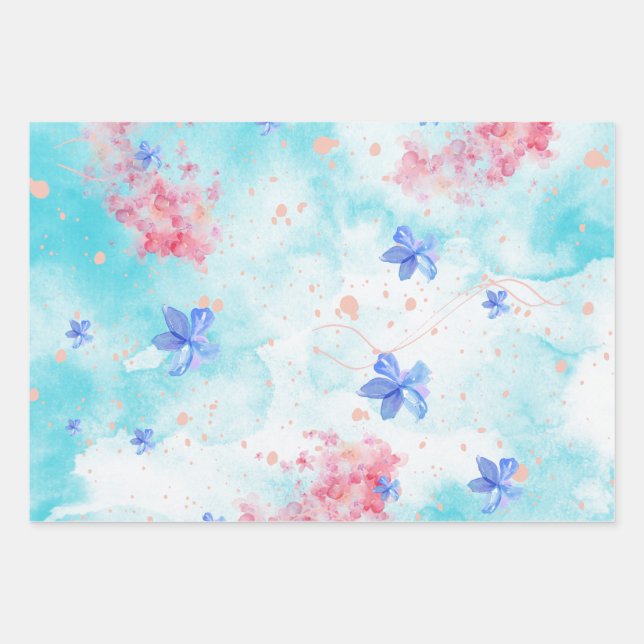 Blaupink-Blume-Muster decoupiert elegant Geschenkpapier Set (Vorderseite)