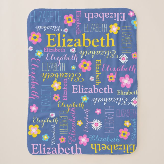 Blaupink-gelbe Mädchen Elizabeth Namensdecke Sherpadecke (Vorderseite)