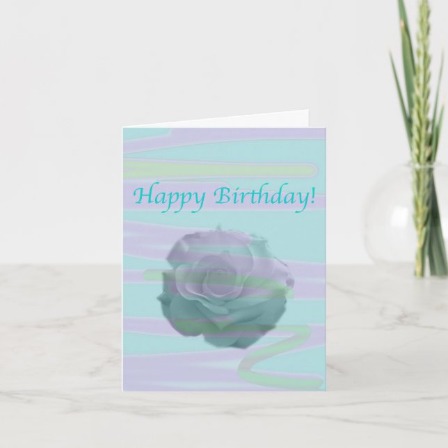 Blaupink mit großer Rose Blume Karte (Vorderseite)