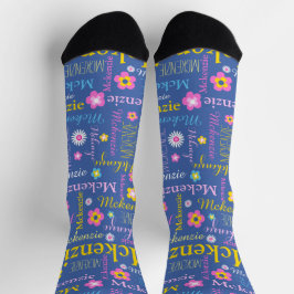 Blaupinkgelbe Mädchen McKenzie Name Socken