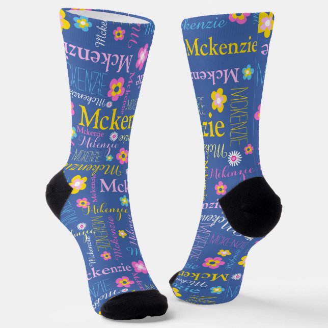 Blaupinkgelbe Mädchen McKenzie Name Socken (Gewinkelt)