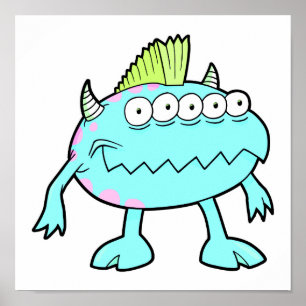 Blaupunk-Mohawkmonster viele Augen Poster