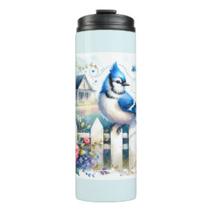 Blauraben-Cottage-Garten-Zaun-Szene Thermosbecher
