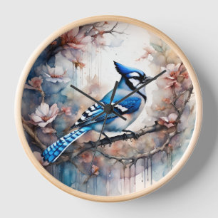Blauraben-Kirschblüten-Aquarell Uhr