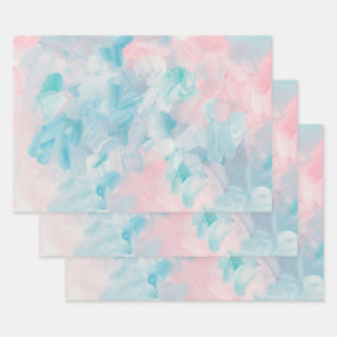 Blaurosa abstrakte Pinselkunst. Moderne, zarte, we Geschenkpapier Set