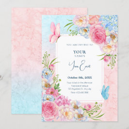 Blaurosa Aquarell-Blume Einladung