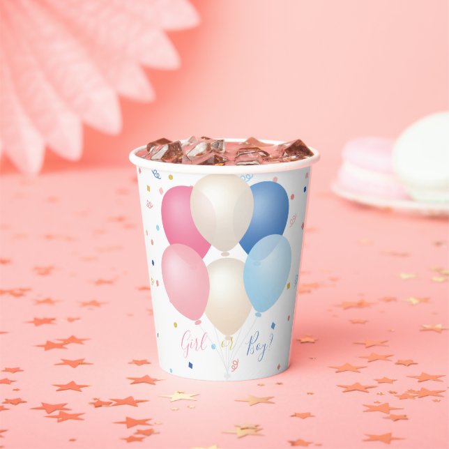 Blaurosa Balloons und Konfetti Geschlecht neutral Pappbecher (Insitu)