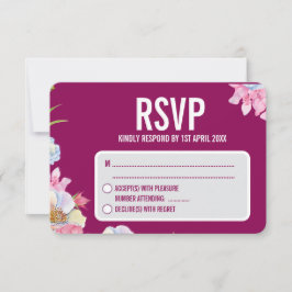 Blaurosa Blume Hochzeit RSVP Karte